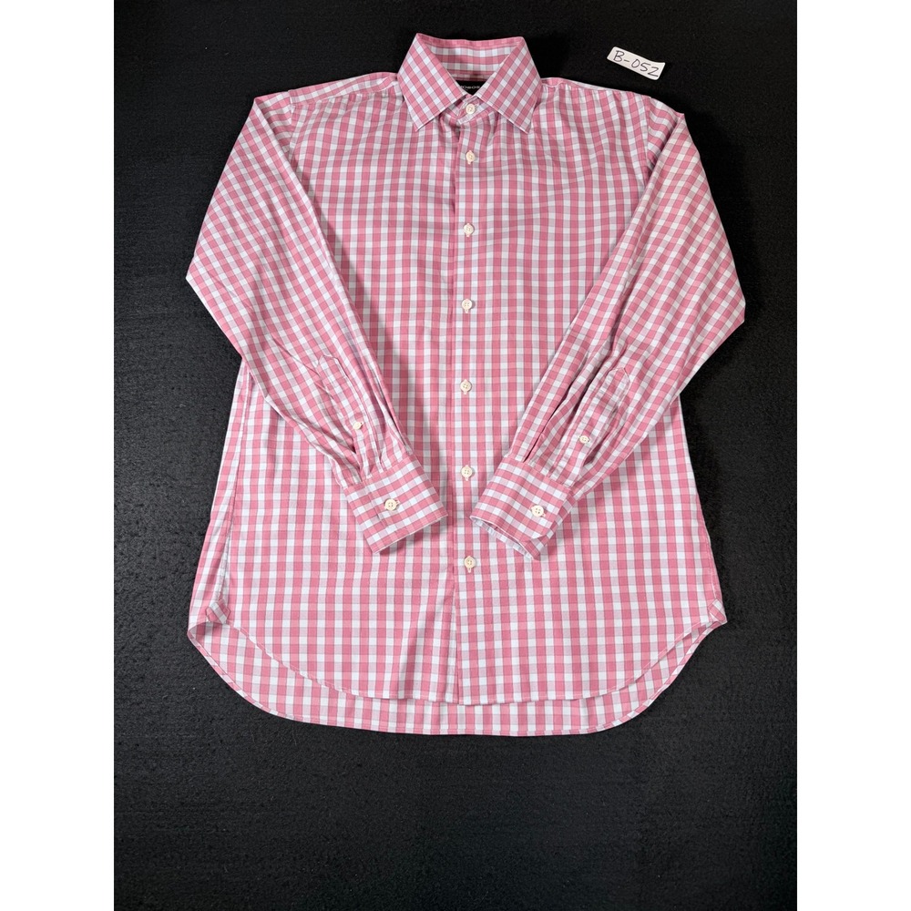 Bonobos Stretch Slim Fit Dress Shirt Mens 15 33 Pink White Gingham Check L/S